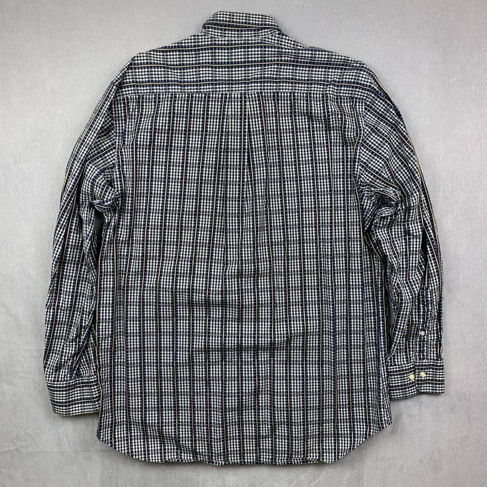 Peter Millar Mens Shirt Large Blue Gold Plaid Button Up Long Sleeve Windowpane - Picture 7 of 7